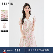 詩(shī)凡黎【明星同款】娃娃領(lǐng)碎花連衣裙女24年夏新款多巴胺甜美粉色公主裙 粉色 M 160/84A