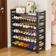 詠幻鋼制鞋架家用門(mén)口多層落地置物架鐵藝收納架玄關(guān)入戶(hù)防潮簡(jiǎn)易鞋柜 [六層黑色]長(cháng)100x寬35x高118cm