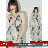 COCOBELLA油畫(huà)風(fēng)印花雪紡壓褶吊帶裙度假飄逸大擺連衣裙FR182 吊帶裙FR182 XL