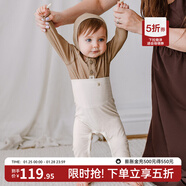 嫚熙（EMXEE）新品幸運鵝嬰兒連體衣竹棉羊毛包屁衣爬服寶寶連身衣 奶茶灰棕【衣褲組合】（不含帽子） 73cm 【6-9個(gè)月，體重7.2-9kg】