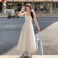 啄木鳥(niǎo)甜美溫柔風(fēng)刺繡提花小白裙2026春季新款針織開(kāi)衫吊帶兩件式洋裝夏 吊帶裙 S