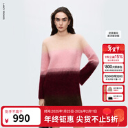 朗姿騏驥紅馬海毛漸變撞色針織連衣裙百搭通勤毛衣裙25冬季新款 紅木棕色 2XL