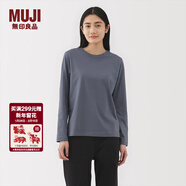 MUJI女式 天竺編織 長(cháng)袖T恤上衣打底衫女款內搭女裝冬季 煙熏藍色 S (155/80A)