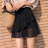 美安嘉春秋黑色蓬蓬裙雪紡半身裙女高腰短款蛋糕裙小個(gè)子百褶裙a字短 黑色【夏季薄料】 L