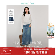 茵曼（INMAN）復古分割設計牛仔裙洗水A字寬松顯瘦半身裙子 牛仔藍 L