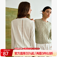 Olrain歐芮兒通勤拼接花邊圓領(lǐng)長(cháng)袖百搭T恤女裝秋季新款法式上衣 米白色 XL