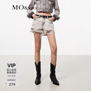 MO&Co.短褲洗磨褪色手磨破洞精裁中腰棉質(zhì)多工藝設計感牛仔摩安珂 牛仔黑色 L 28
