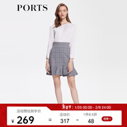 PORTS寶姿商場(chǎng)同款女裝春季氣質(zhì)簡(jiǎn)約星巖灰荷葉邊半身裙短裙 灰色混色 XS (2)