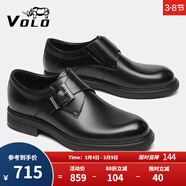 VOLO犀牛孟克鞋男士商務(wù)正裝皮鞋軟底西裝皮鞋 黑色 42