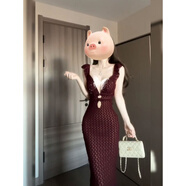 柒閱芒法式深V領(lǐng)吊帶裙女夏微胖mm鏤空露背晚禮長(cháng)裙 連衣裙_原版品質(zhì) M _建議90-100斤