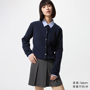 優(yōu)衣庫女裝紐花圓領(lǐng)針織開(kāi)衫/毛衣外套空調衫通勤秋冬新款488123 481477/69藏青色 M