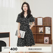 伊芙麗（eifini）伊芙麗V領(lǐng)圍裹式收腰顯瘦碎花連衣裙女2024夏裝新款氣質(zhì)碎花裙 黑色 短款 S 155/80A