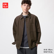 優(yōu)衣庫男裝女裝棉麻襯衫式茄克/長(cháng)袖外套夾克26春夏新款482443 38 深褐色 M
