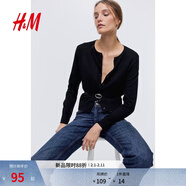 H&M女裝毛針織衫春季慵懶風(fēng)休閑打底衫短款開(kāi)衫薄款外套0579541 黑色001 2XL 175/128