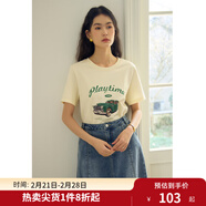 獨束大碼女裝經(jīng)典復古風(fēng)圓領(lǐng)印花T恤夏裝新款簡(jiǎn)約休閑顯瘦上衣女 米杏色 3XL (尺碼：5)