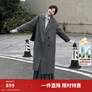 茵曼2025冬季女裝新款100%綿羊毛雙面呢外套女美拉德翻駁洋氣長(cháng)款大衣 深花灰 M 163-167cm/111-120斤