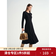 獨束大碼女裝【針織芭蕾】圓領(lǐng)蕾絲拼接打底長(cháng)裙子修身連衣裙 靜謐黑（長(cháng)款） 2XL （尺碼：4）