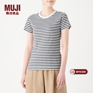 MUJI MUJI 女式 雙羅紋編織 圓領(lǐng)短袖T恤（條紋）W9SB259 炭灰色X橫條 XS
