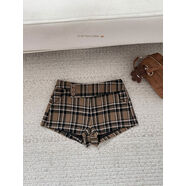呢料a字短褲女秋冬加厚2025超火的褲子顯瘦休閑靴褲毛呢辣妹熱褲 格子 M M
