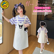 G.duck童裝女童套裝夏季洋氣兒童背帶褲套裝卡通女孩t恤牛仔裙子 庫洛米背帶裙 160 碼建議150-160cm12-13歲