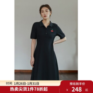 獨束【長(cháng)短可選】大碼女裝POLO領(lǐng)連衣裙夏新款微胖mm遮肉顯瘦 黑色-長(cháng)款 M