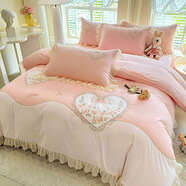 語(yǔ)森憶韓版公主風(fēng)純棉床裙四件套2025新款貼布繡被套床單輕奢高級感床品 瑞麗++水綠 床單款 1.8床單四件套被套2.0x2.3