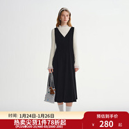 獨束大碼女裝【流光絲絨】長(cháng)短款收腰背心裙秋冬大V領(lǐng)無(wú)袖連衣裙 赫本黑（長(cháng)款） M （尺碼：1）