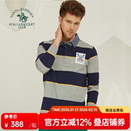 圣大保羅男裝男士秋冬新款純棉翻領(lǐng)商務(wù)上衣修身條紋休閑長(cháng)袖T恤爸爸裝 淺灰色Y3 2XL (54)180/96B