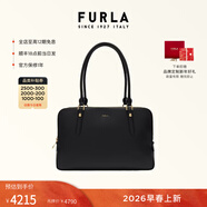 芙拉（FURLA）【早春新品】GIULIA牛皮大號女士大容量單肩包波士頓包保齡球包 黑色 L
