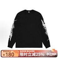 斯圖西（stussy）STU潮牌套頭休閑圓領(lǐng)長(cháng)袖美式復古T恤男女情侶同款 魚(yú)骨圖案（黑色） S