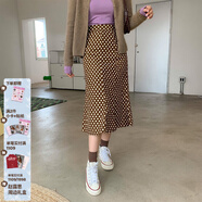 CHUU半身裙女新款秋秋季復古氣質(zhì)高腰顯瘦中長(cháng)款斑馬紋A字裙子 棕色 M