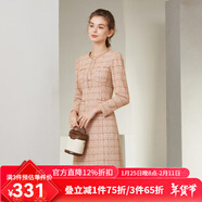 經(jīng)典故事（JANE STORY）高端精致小香風(fēng)連衣裙女秋季2025新款法式氣質(zhì)編織呢料修身中長(cháng)裙 杏橘色 2XL