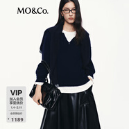 MO&Co.毛衣2025秋新品綿羊毛山羊絨混紡POLO領(lǐng)輕暖智性MBE3SWT044新年紅 深寶藍色 S /160