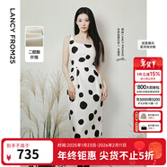 朗姿【王楚然同款】2025夏季新款淡人無(wú)袖吊帶連衣裙法式優(yōu)雅裙子 米白色 S