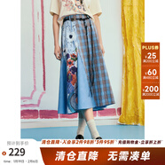 兩三事兩三事 次元漫游 2025夏季新款波西米亞格子印花裙a字半身裙 藍色 S