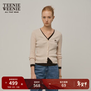 Teenie Weenie小熊女裝秋季時(shí)尚綿羊毛衣長(cháng)袖款毛針織開(kāi)衫灰色外套 燕麥色 XS (155)