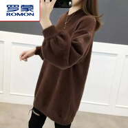 羅蒙（ROMON）羊毛衫中長(cháng)款百搭加厚毛衣女寬松外穿2023年秋冬新款套頭打底 咖啡色 S 80-90斤