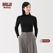 MUJI女式 起毛羅紋編織半高領(lǐng)長(cháng)袖T恤上衣打底衫女款內搭春秋女裝條紋 黑色 5A L （165/88A）