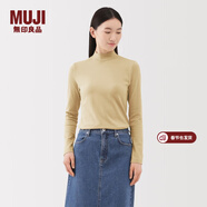 MUJI女式 起毛羅紋編織半高領(lǐng)長(cháng)袖T恤上衣打底衫女款內搭春秋女裝條紋 淺黃色 M （160/84A）