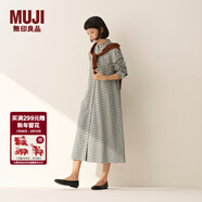 MUJI女式 法蘭絨 立領(lǐng)長(cháng)袖連衣裙女裝裙子純棉連身裙25年冬季 淺米色格紋 L (165/88A)