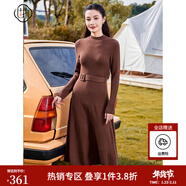 固執（OBSTINATE）【特價(jià)】秋冬新款氣質(zhì)設計款套頭長(cháng)袖腰帶款針織連衣裙女 褐色 F