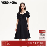 VEROMODA連衣裙2025秋冬新款娃娃裙高腰泡泡袖短袖系帶325161018 黑色 M