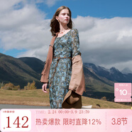 三彩2025秋款法式復古雪紡碎花裙連衣裙大擺長(cháng)裙浪漫M 深海藍花卉 L 165/88A