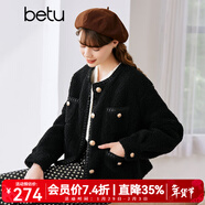 betu百圖女裝冬季新款短外套圓領(lǐng)復古時(shí)尚外套長(cháng)袖短外套女2211T84 黑色 XS