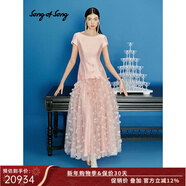 Song of Song歌中歌夏季少女粉碎花刺繡網(wǎng)紗蓬蓬連衣裙 淡粉 M 38