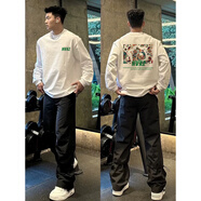 JNJKQA歐美街頭休閑重磅長(cháng)袖T恤男秋冬寬松大碼打底衫痞帥嘻哈上衣 白色【高質(zhì)量純棉】 L