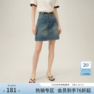 范思藍恩學(xué)院風(fēng)牛仔半身裙女2024新款夏季a字高腰短裙24FS12171 牛仔藍 XS