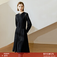 顏域黑色連衣裙春冬季女裝2025年新款顯瘦連身裙針織假兩件百褶裙 黑色 M/38