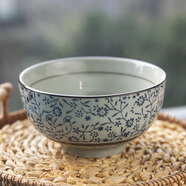 和風(fēng)四季日式釉下彩餐具陶瓷飯碗家用米飯碗手繪陶瓷碗湯碗米飯碗復古 5英寸青花大肚碗(400ml)