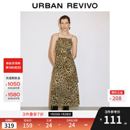 UR2025春季新款女裝波嬉風(fēng)褶皺收腰豹紋吊帶連衣裙UWJ750002 棕色印花 M